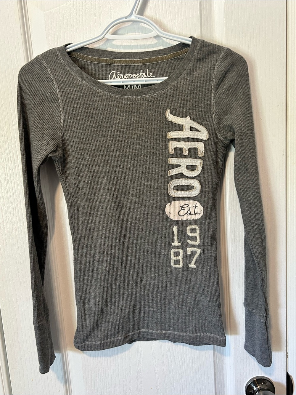 Aeropostale Gray Waffle-Knit Long Sleeve Tee
